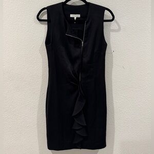 NWOT Sandro Black Sleeveless Zipper Front Ruffle Accent Cocktail Sheath Dress 1